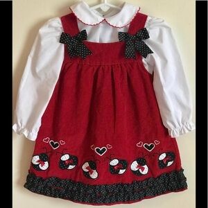 Rare Vintage Ladybug Appliqué Embroidered Dress